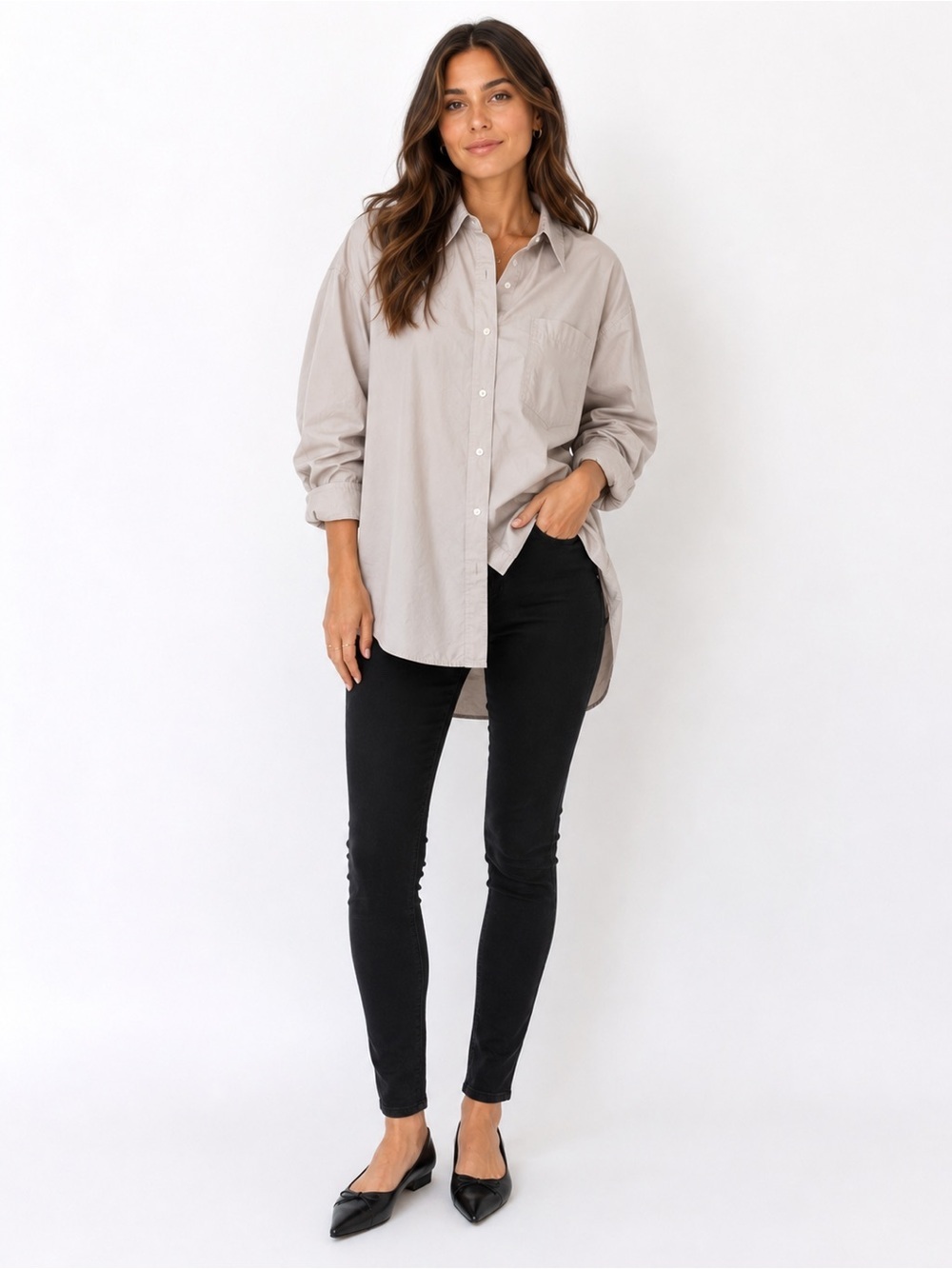 Zara Beige Grey Cotton Button Down Shirt XXL NWT Preppy Minimalist Career